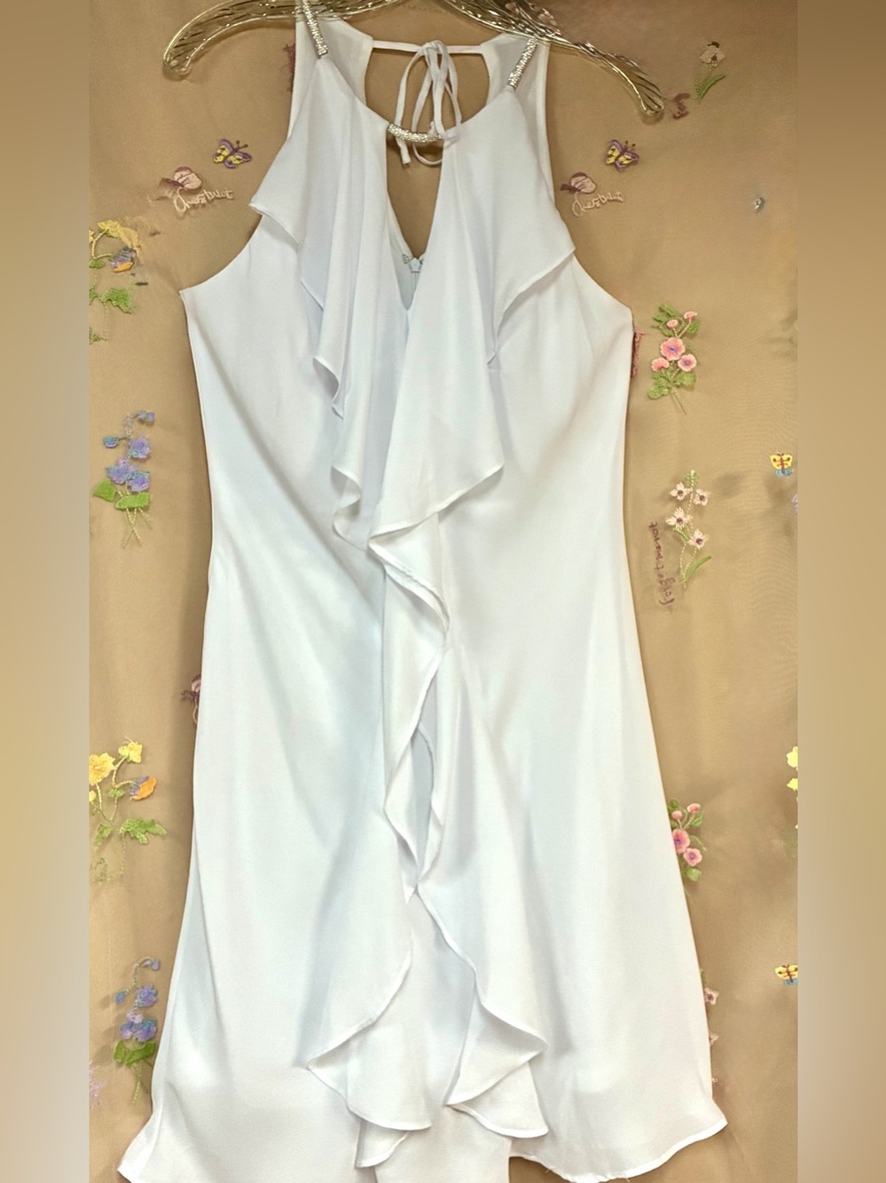 VENUS White Ruffle Halter Mini Dress